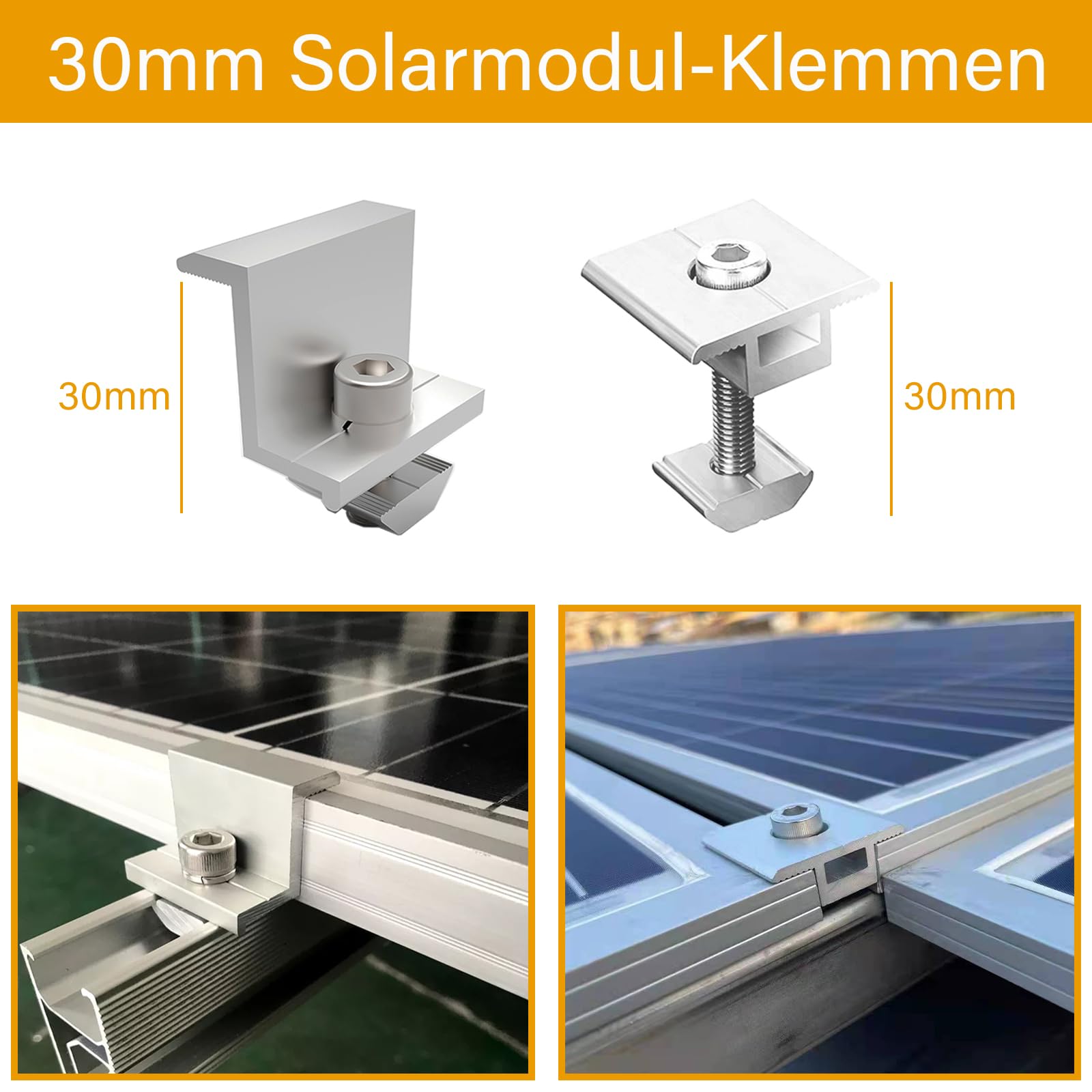 TEOV Soporte de techo para módulos solares PV, kit de montaje de tejas con riel de montaje de 1500 mm y gancho para techo, fijación de panel solar con abrazadera final y abrazadera central de 30 mm,