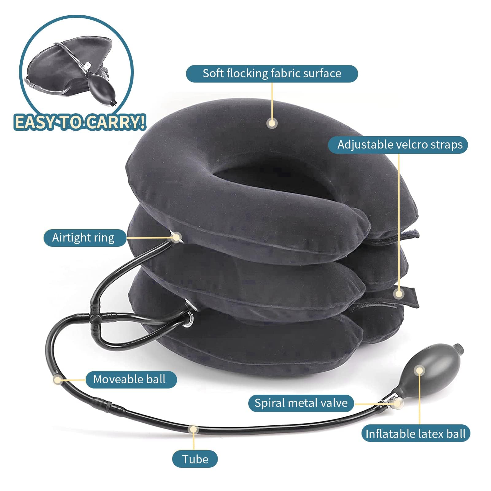 Dispositivo di trazione cervicale, tutore per Collo Gonfiabile Regolabile con Pompa d'Aria Rimovibile, barella per Il Collo per Un Sollievo immediato dal Dolore