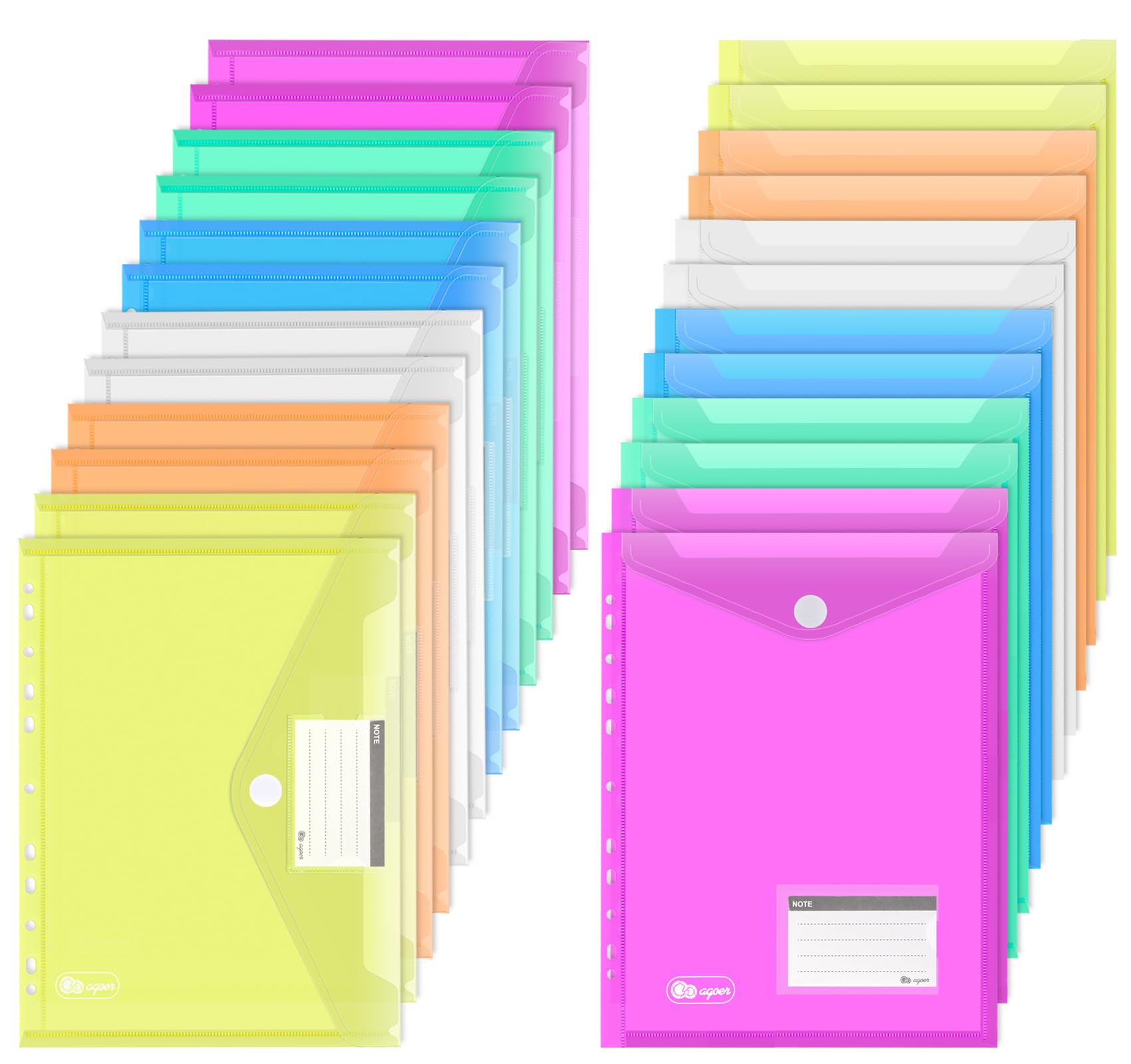 Document Folder Agoer 16 Pack A4 Plastic Wallets With Punched Holes ...