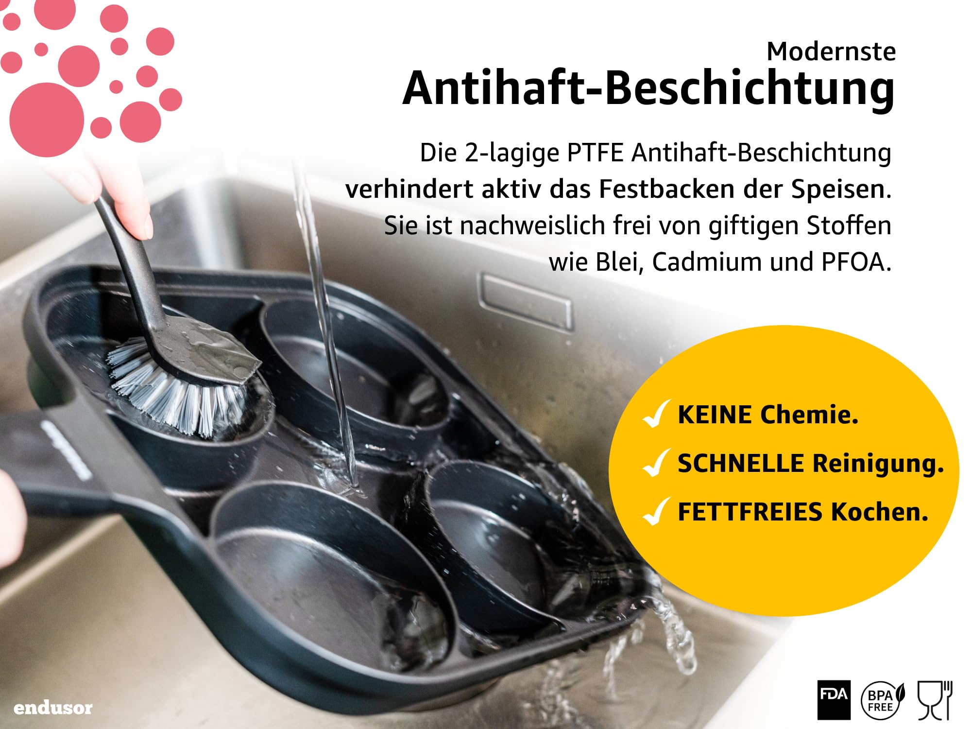 endusor Pancakepan, spiegeleipan, diameter 28 cm, met PowerShield-coating, inductie, keramisch gas, elektrisch, 4 x vormmaker, eierpan, spiegelei, liwantsen, poffertjes