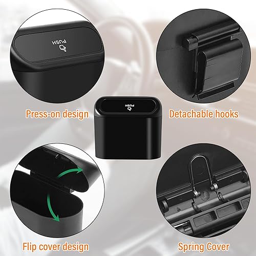 Miniatura 3 de Kewucn Mini cubo de basura para automóvil con tapa, cubo de basura portátil con 15 bolsas de basura, organizador universal para colgar a prueba de