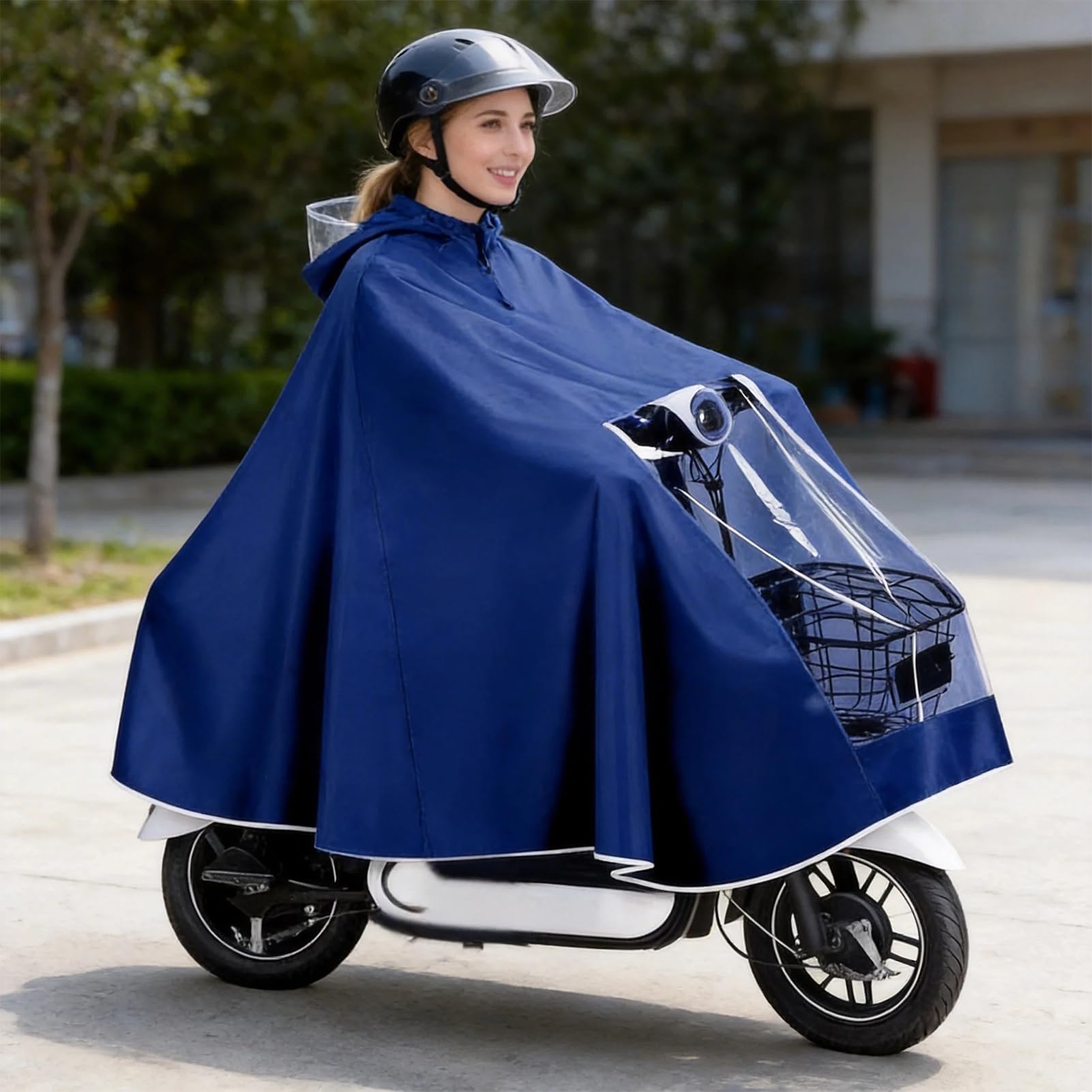 [Alaiyaky] レインポンチョ 自転車 バイク用 レインカッパ 雨がっぱ 透明窓 レインカバー 雨合羽 レインウェア 足元が見える レディース メンズ 自転車カッパ リュック対応 携帯に便利 コンパクト 梅雨 豪雨対策 防風防水 通勤通学 多色 - 3