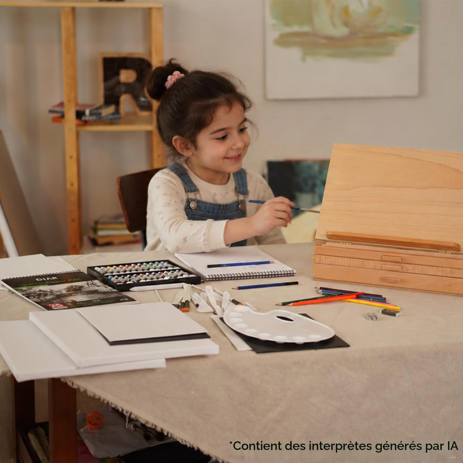 DJAR Kit Peinture Acrylique 87 Pièces avec Chevalet de Table à 3 Tiroirs, Set Artistique Complet avec 24 Couleurs, Toiles et Carnet de Croquis