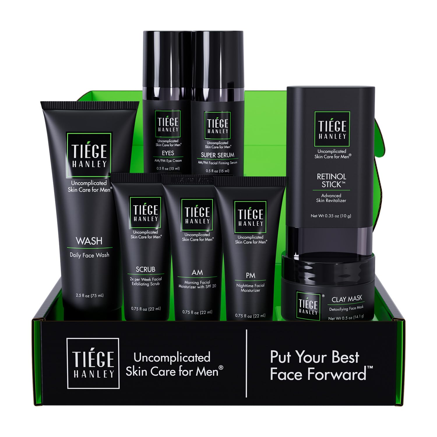 Tiege Hanley Mens Skin Care Set, Rejuvenation Skin Care Routine for Men (System Level 5) - Men's Skincare Set Face Wash, Scrub, Moisturizer, Eye Cream, Serum, Clay Mask, Retinol Stick & PM Moisturizer