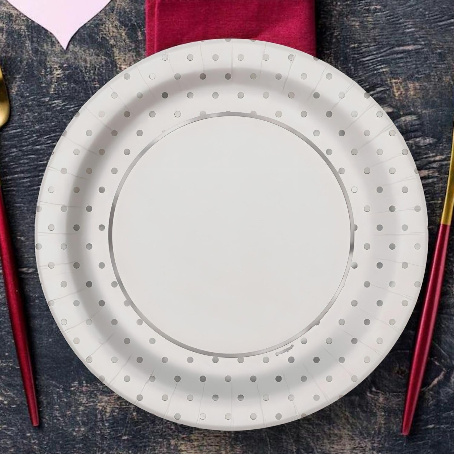 Unique Party 72565 - Assiettes en Carton - 23 cm - Motif à Pois Argent Métallique - Paquet de 8