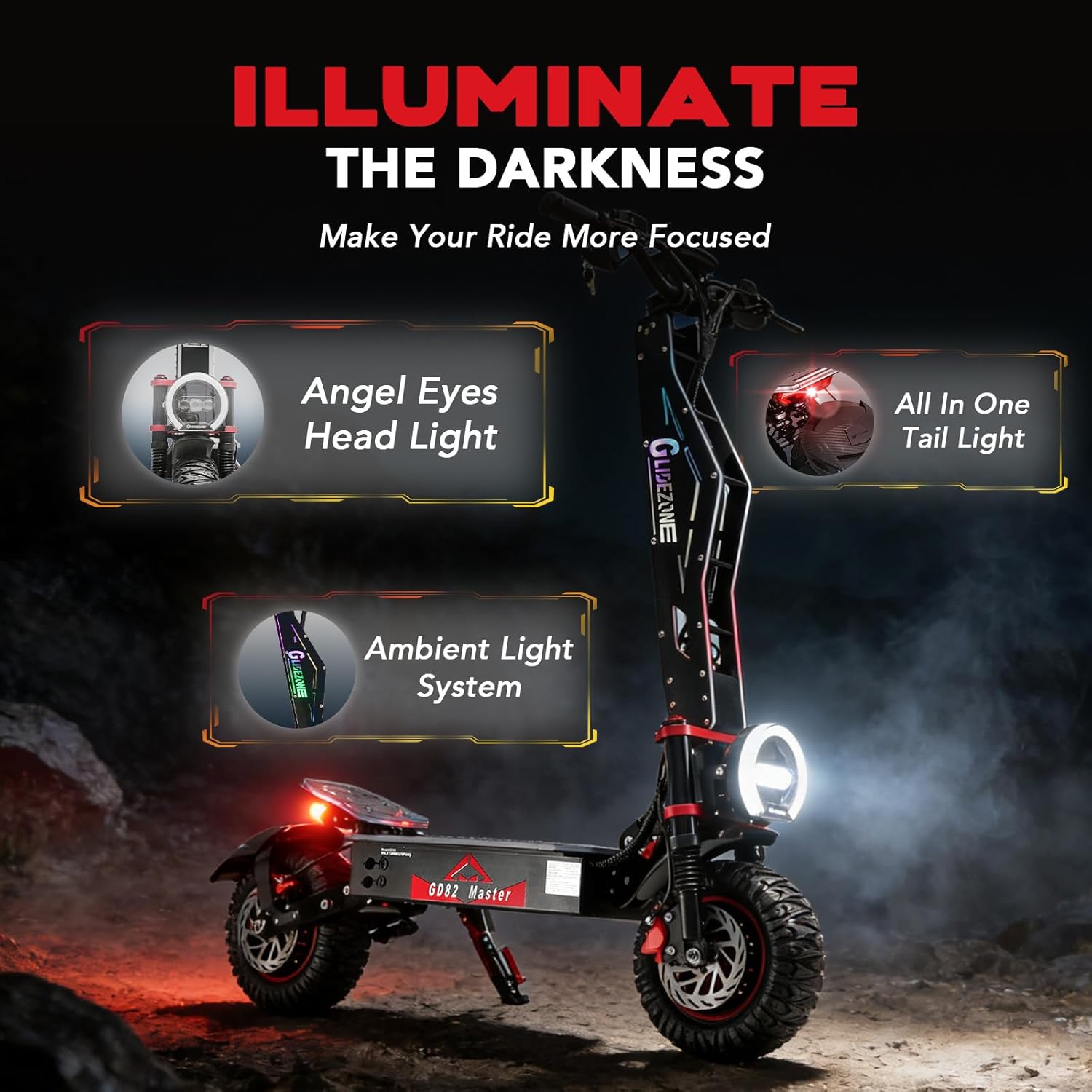GD82 Electric Scooter for Adults, 7000W Dual Motor Up to 55 MPH, 60V 38AH Battery with 65 Miles Range, 12 Off-Road Tires & 45° Climbing, Foldable Commuter Scooter with Dual Suspension