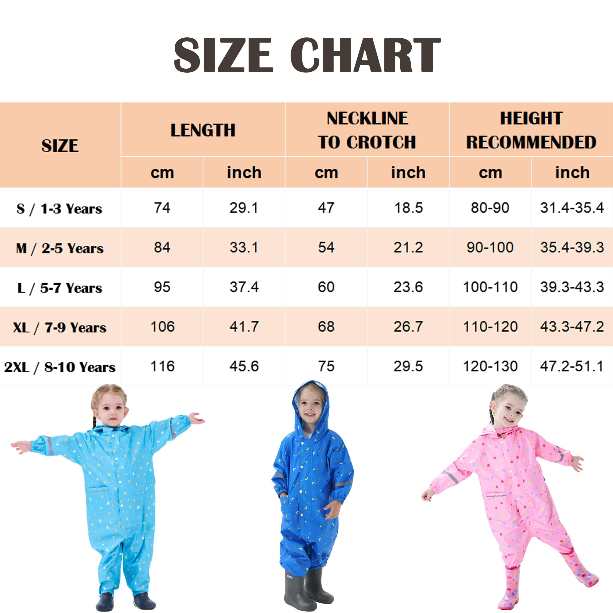 Fewlby Tuta Impermeabile Bambini, Tuta Pioggia Bambina Antipioggia con Cappuccio Poncho Impermeabile Ragazze Ragazzi Giacche da Pioggia con Cappello Trasparente per 1-10 Anni