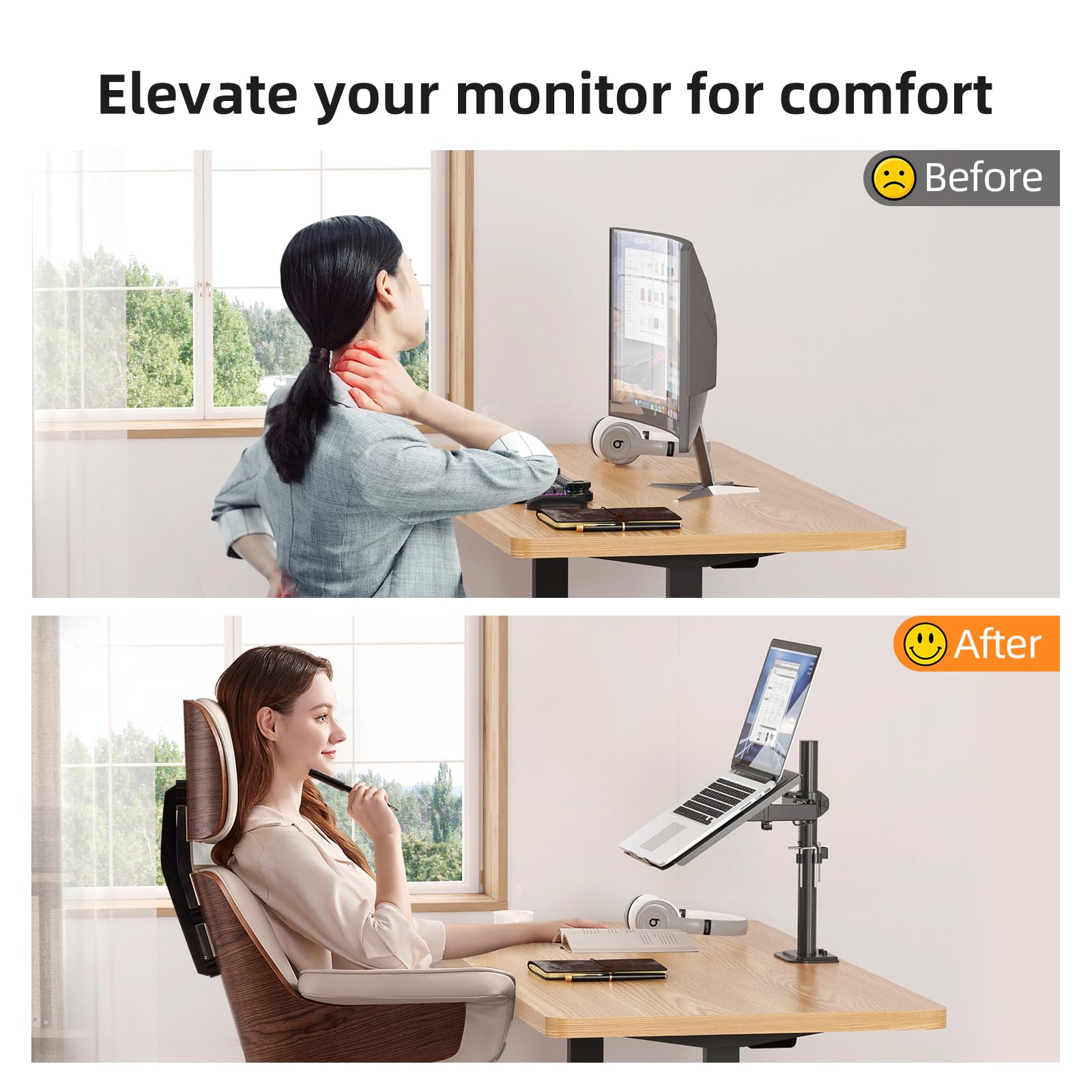 suptek Supporto schermo PC con vassoio per computer portatile, supporto monitor per display LCD/LED pollici - Supporti e Rialzi Per Schermo Accessori Desktop, Parete MD6421TP004