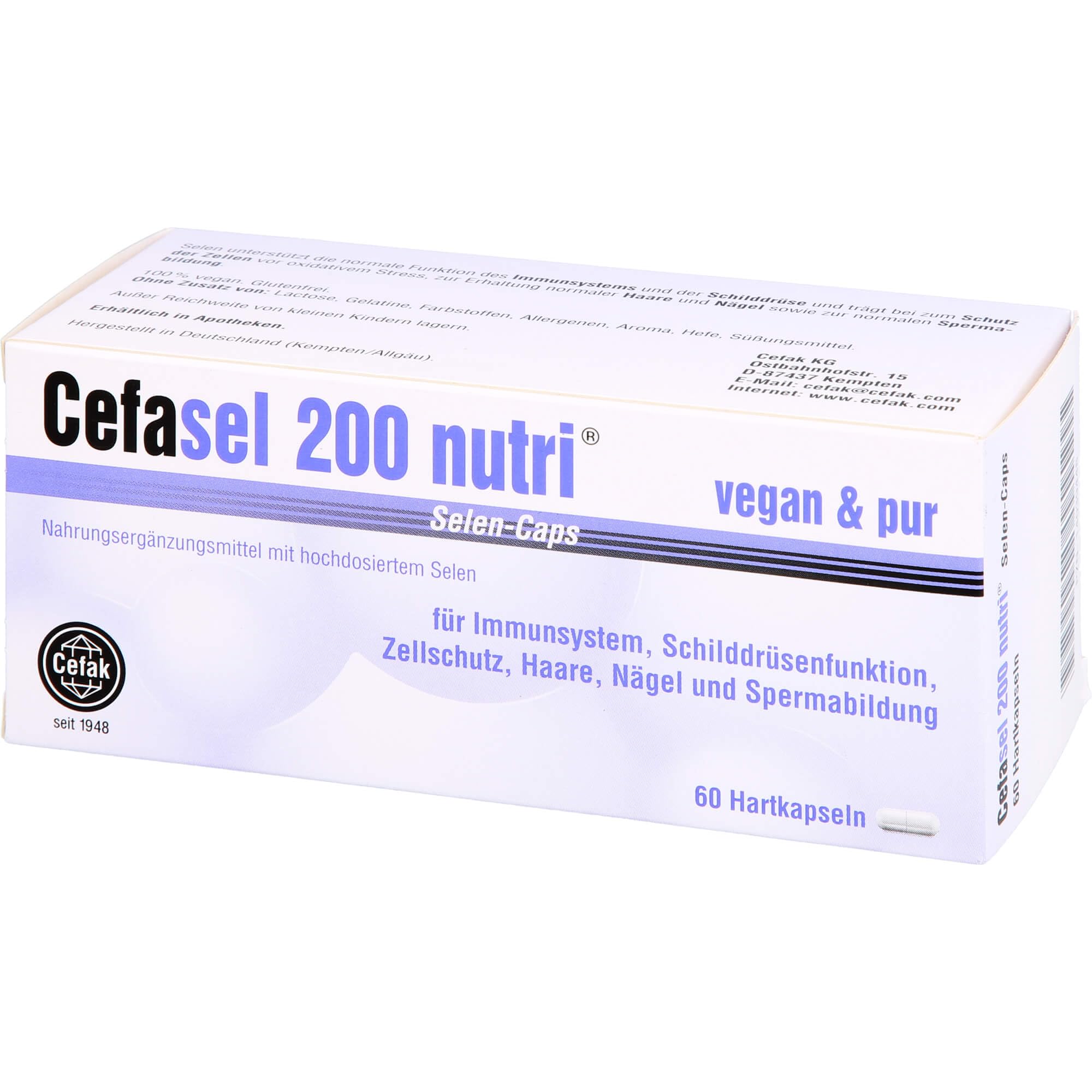 Cefasel 200 nutri Selen-Caps für Immunsystem, Schilddrüsenfunktion, Zellschutz, Haare, Nägel und Spermabildung, 60 St. Kapseln
