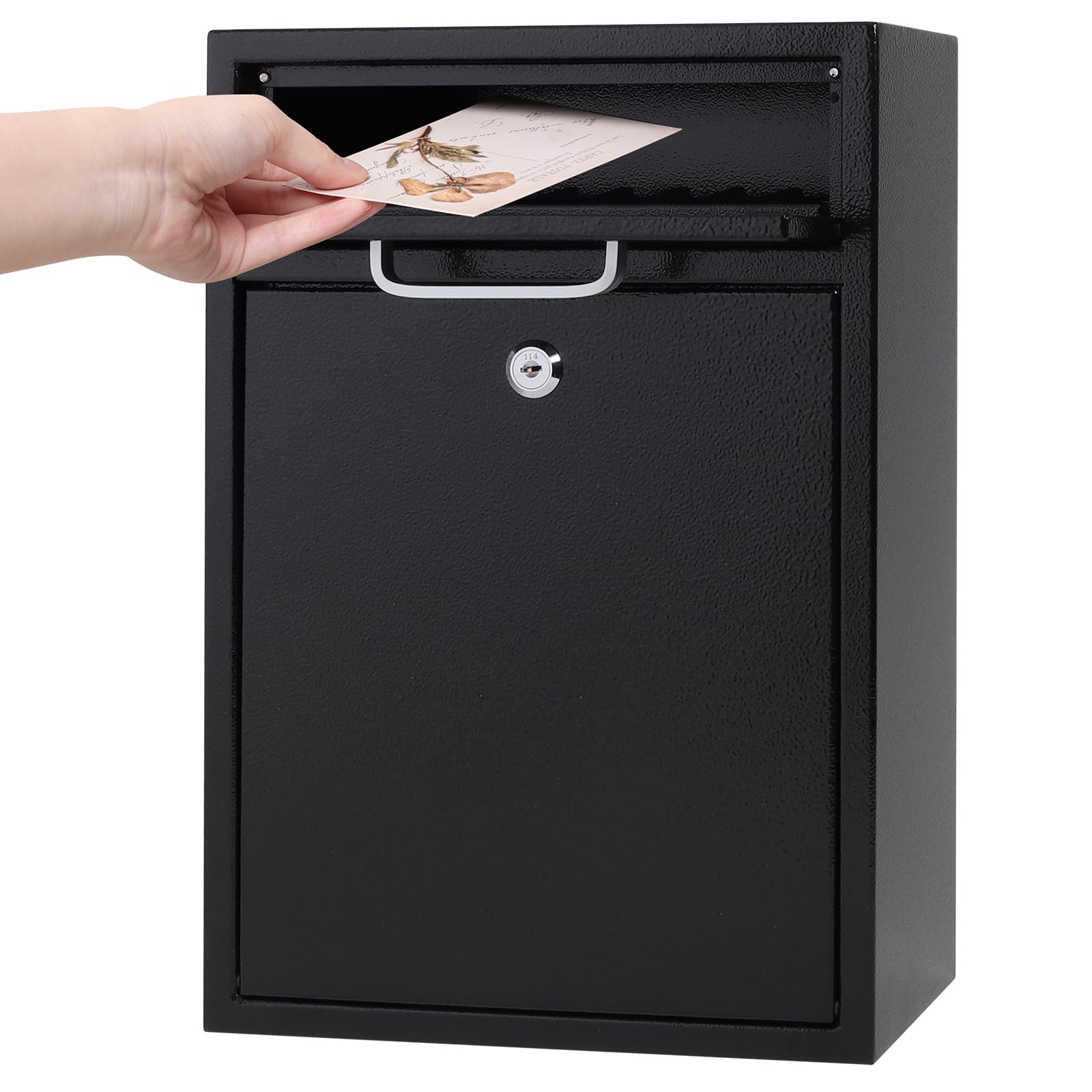 Jssmst Locking Mailbox for Outside, Wall Mount Mailboxes Large, Security Drop Box with Lock, 16.2H x 11.22L x 4.72W Inches, Black XLarge