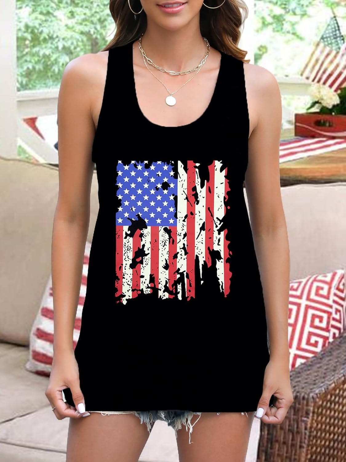 KNEYATTA American Flag Tank Tops 4th of July Women Patriotic Sleeveless Shirt Summer Casual Racerback T-Shirt - Image 2