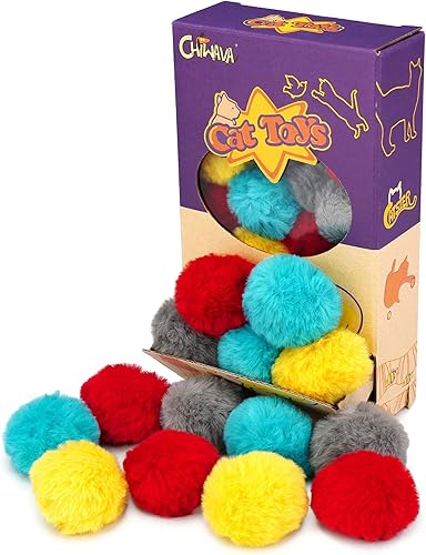 Miniatura 9 de CHIWAVA 24 piezas de 1.8 pulgadas de hierba gatera peluda, bolas suaves con pompones para gatitos, juego silencioso, colores surtidos