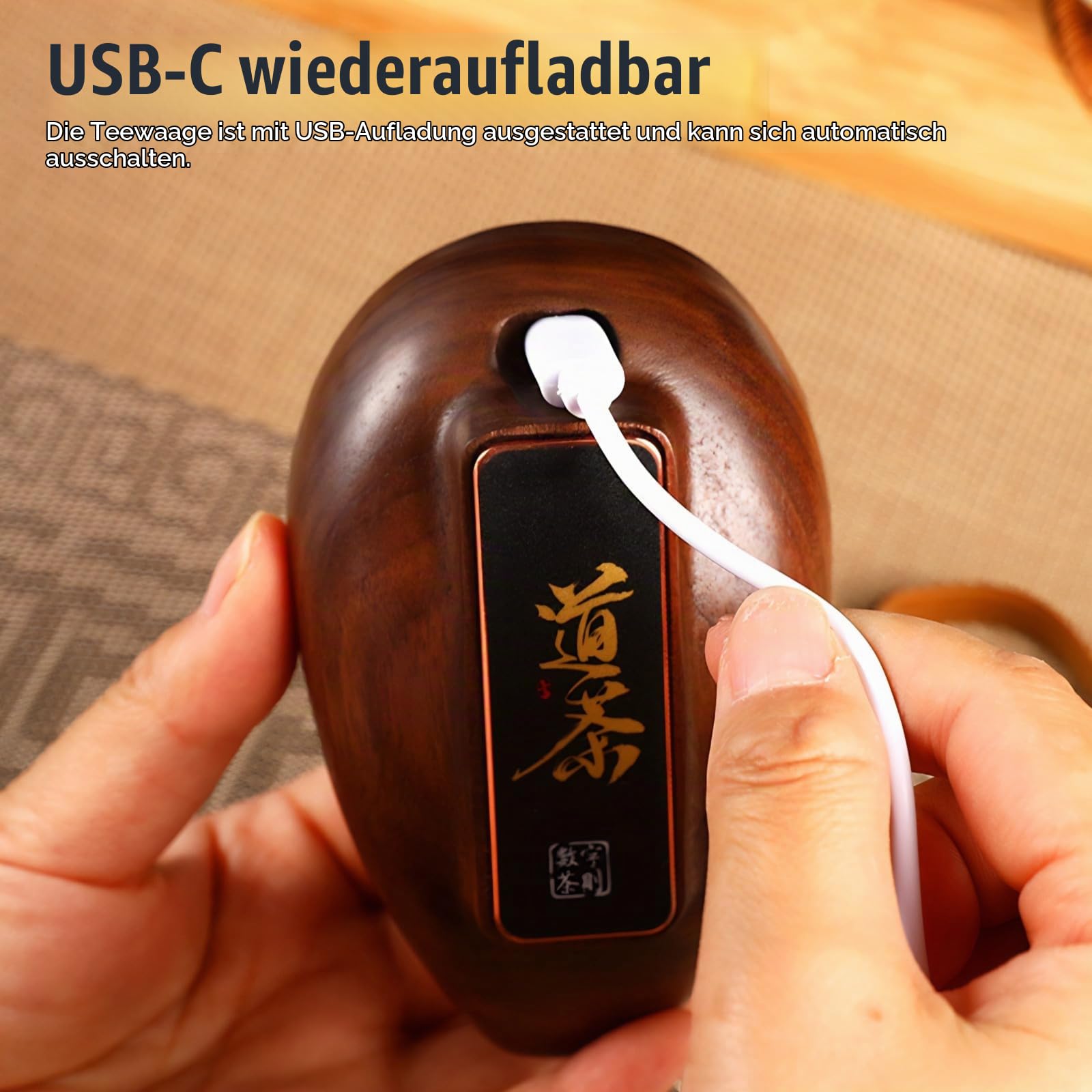 Mini-Kaffeewaage mit Timer, 200 G/0,1 G Genaue Teewaage aus Holz, Hochpräzise Wiederaufladbare Küchenwaage, Elektronische Teewaage, Digitale Gewichts-Gramm-Waage für Zuhause