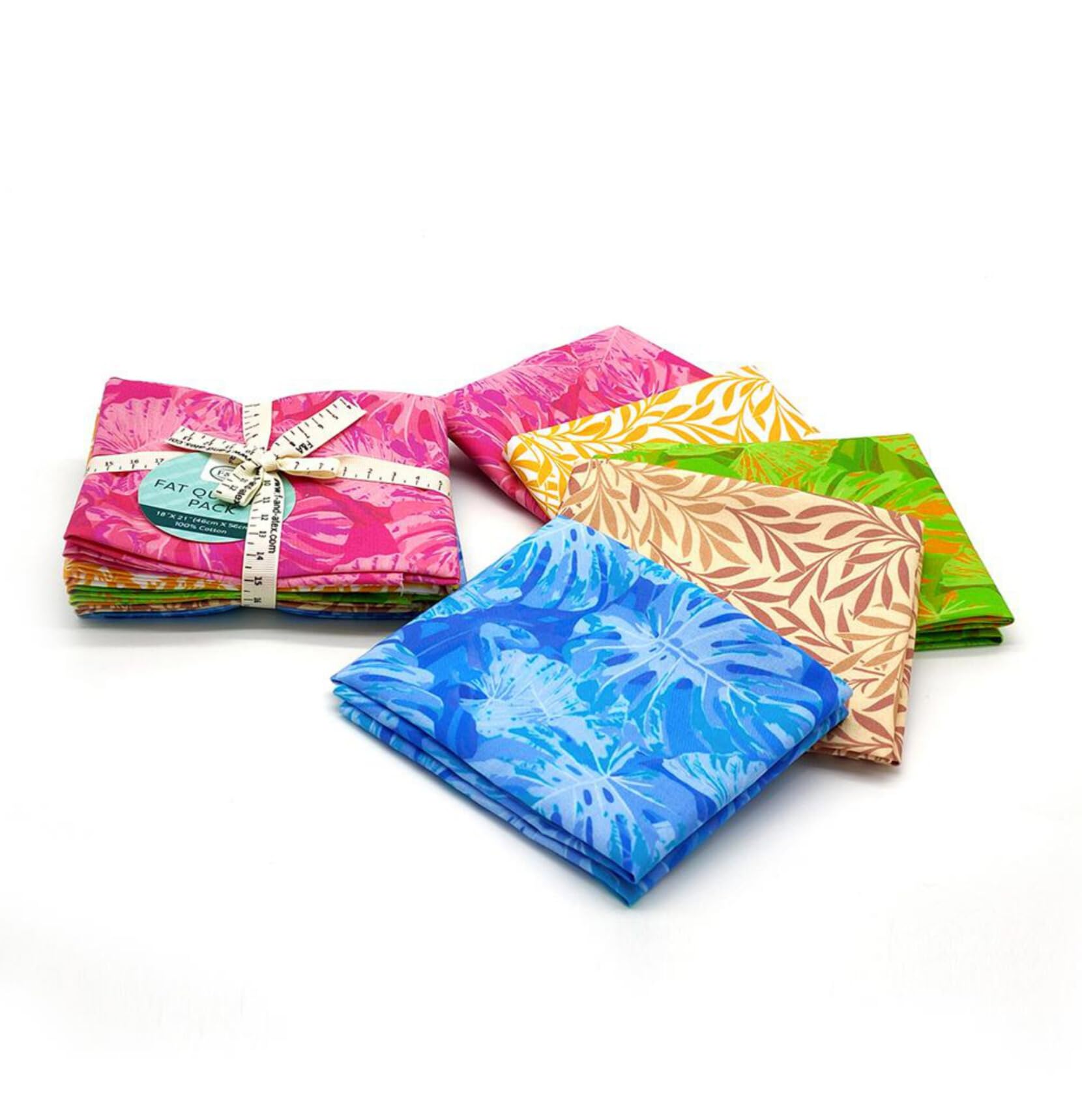 Craftsfabrics Leaves Theme Leaves Printed Fat Quarters Bundle Of 5 Fabrics (45Cm X 55Cm). 100% Cotton. Ideal For Crafts, Patchwork And Dressmaking