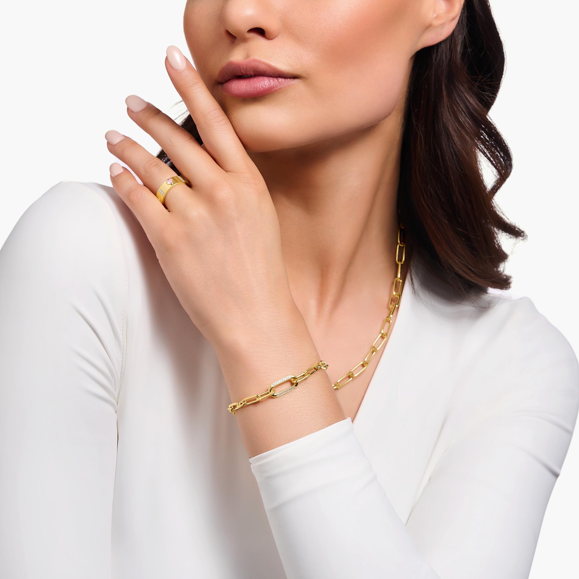 THOMAS SABO Gliederarmband mit steinbesetztem Ankerelement vergoldet 750 Gelbgold Vergoldung, 925 Sterlingsilber
