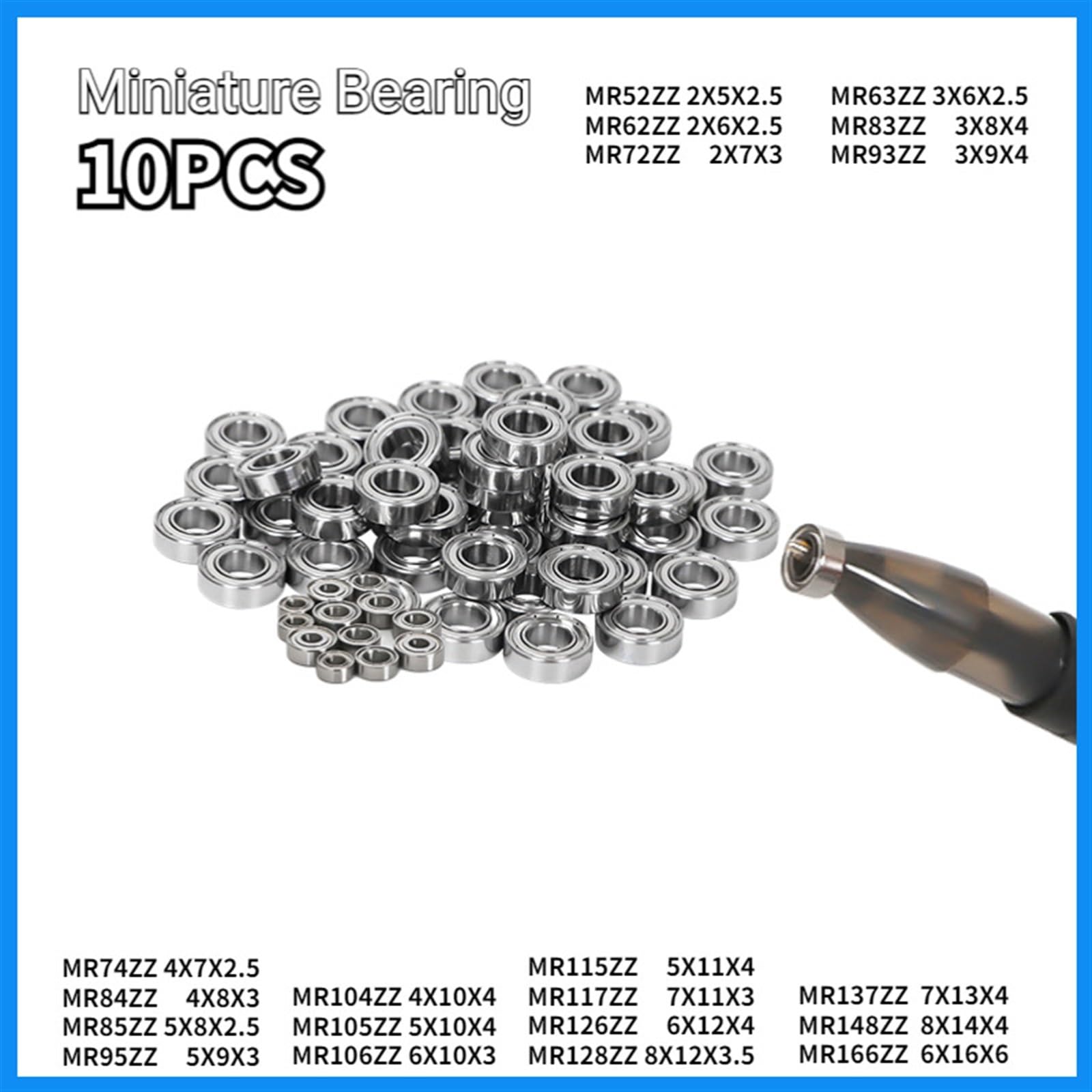 10 piezas de rodamientos en miniatura MR52 62 72 63 83 93 74 84 85 95 104 105 106 115 117 126 128 137 148 166ZZ(Abec 1,MR85ZZ 5X8X2.5)