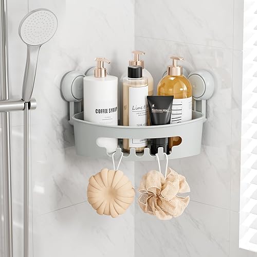 Miniatura 9 de TAILI Organizador de ducha esquinero con ventosas, organizador de pared de plástico para baños pequeños, cocina, cesta de estante resistente
