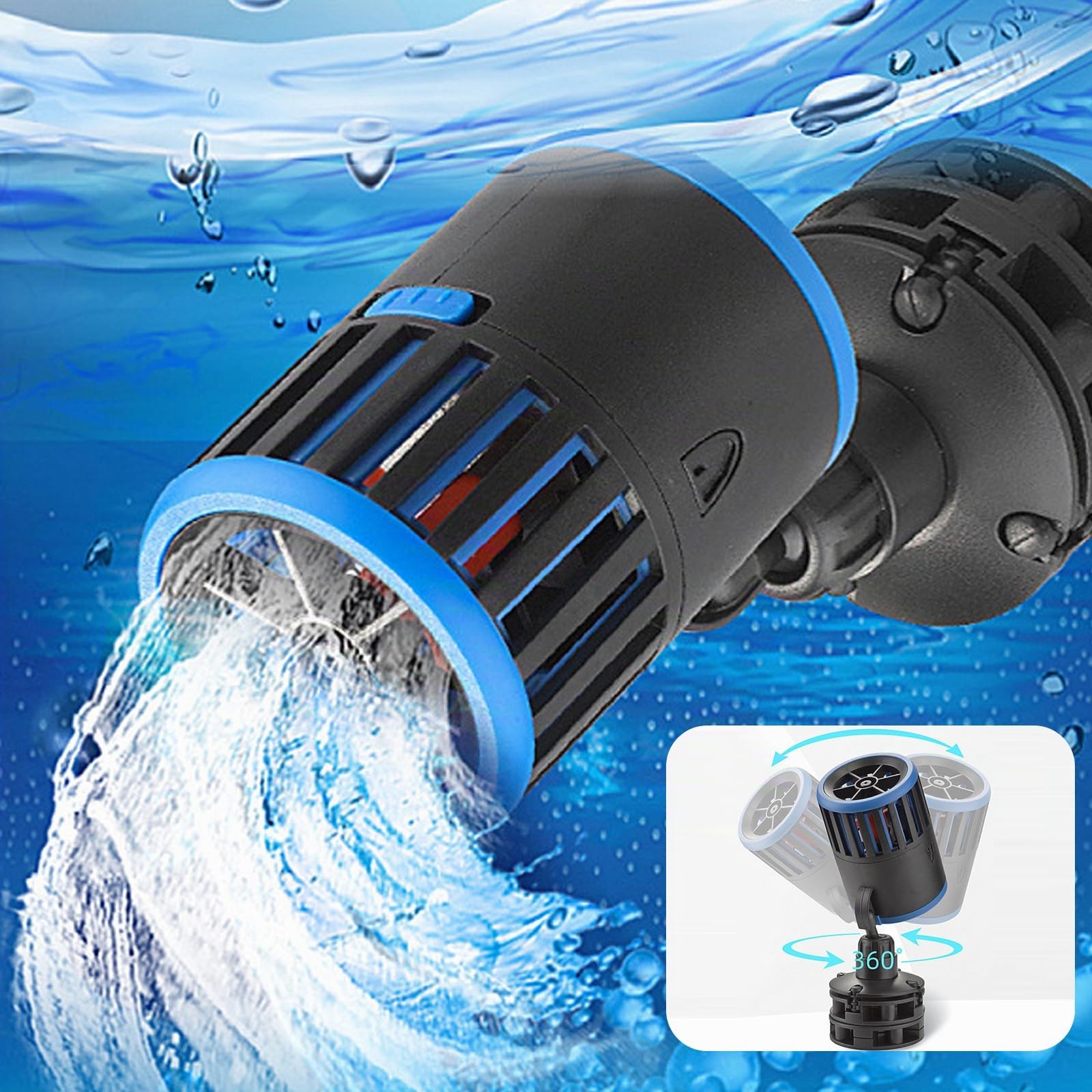 Vegena Pompa per Acquario con Supporto Magnetico, 7000L/H 10W 360° Wave Maker Pompa per Acquari d'acqua Dolce e Salata