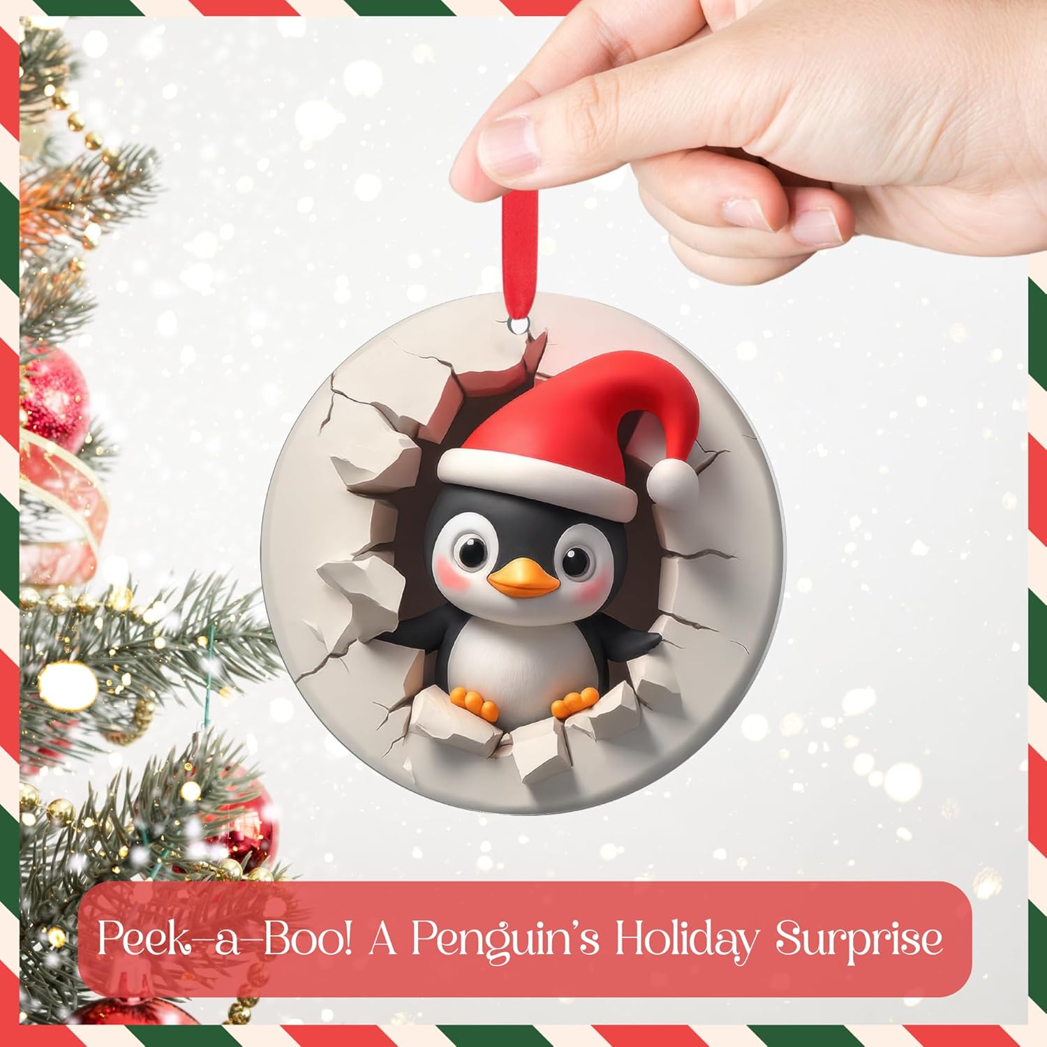 Penguin Ornament 2D – Penguin Christmas Ornaments, Penguin Ornaments for Christmas Tree, Funny Penguins Decorations for Tree, Cute, Animal Gifts for Women, Men, Couple, Wife, Husband, Animal Ornament - Image 2