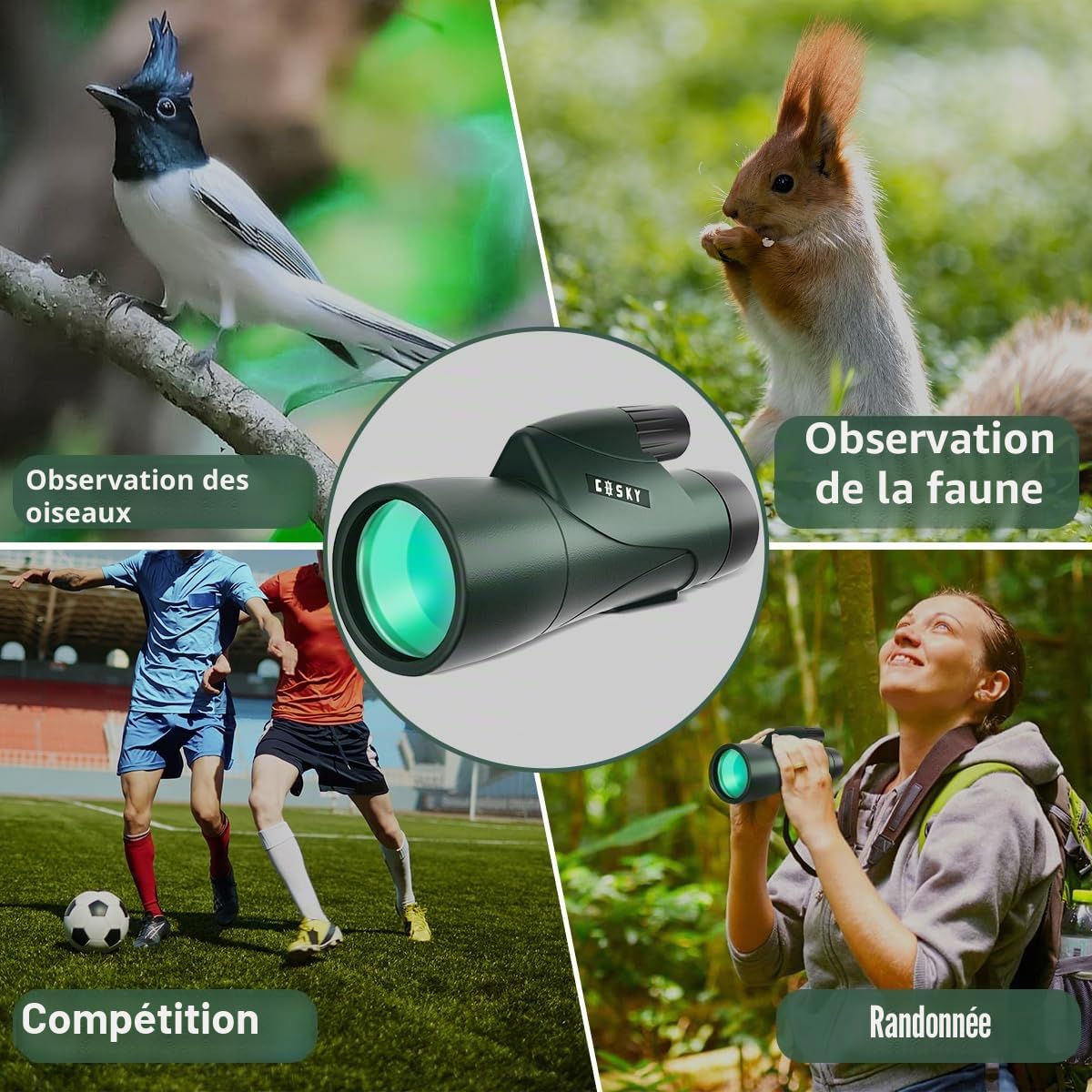 Gosky Télescope Monoculaire, Piper de la Haute Définition 12x55 pour Adultes avec Prisme BAK4 et FMC, Léger avec Adaptateur pour Smartphone Adapté à l'Observation des Oiseaux