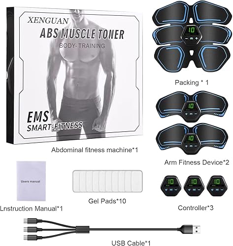 Miniatura 6 de Tónico y entrenador muscular abdominal, dispositivo EMS Muscle Fitness con pantalla LCD, equipo de entrenamiento básico recargable por USB para