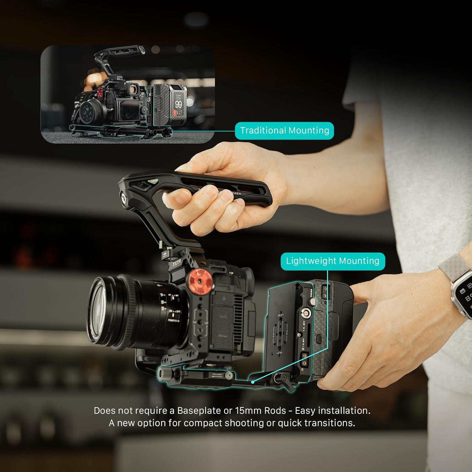 Tilta Adjustable ARCA Receiver for Mini PD V Mount Battery Plate | Compatible with DJI Standard ARCA Quick Release & Camera Cages | Adjustable Swivel Mount | Lightweight Rig Accessory – Black