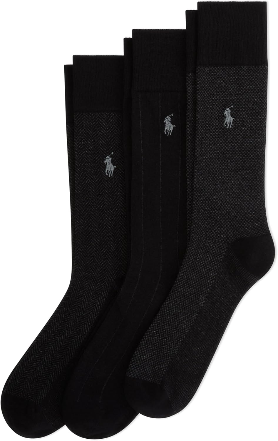 POLO RALPH LAUREN Men's Assorted Pattern Dress Crew Socks - 3 Pair Pack - Soft Lightweight Cotton