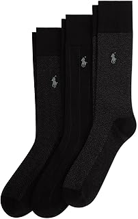Men's Assorted Pattern Dress Crew Socks - 3 Pair Pack - Soft Lightweight Cotton