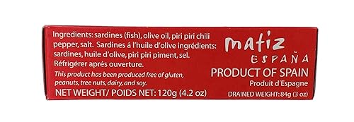 Miniatura 3 de Matiz Sardinas españolas silvestres picantes en aceite de oliva y pimiento piri piri, 4.2 oz (4.2 onzas (paquete de 5))