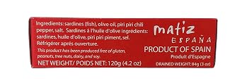 Matiz Spicy Wild Spanish Sardines, 4.2 oz, Pack of 5 | Olive Oil, Piri Piri Pepper