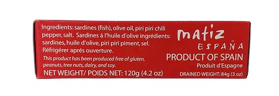 Matiz Spicy Wild Spanish Sardines, 4.2 oz, Pack of 5 | Olive Oil, Piri Piri Pepper