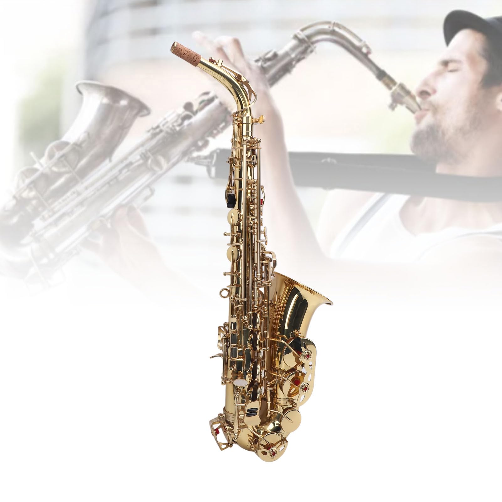 Qqmora Juego de Saxofón Alto Eb de Latón Dorado con Juego Suave para Estudiantes de Conciertos en Casa
