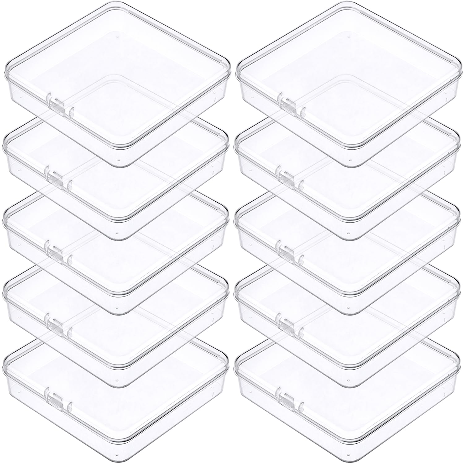 Prmape Pack of 10 Storage Boxes with Lid, Large, 10.5 x 10.5 x 1.8 cm, Rectangular Empty Mini Storage Box