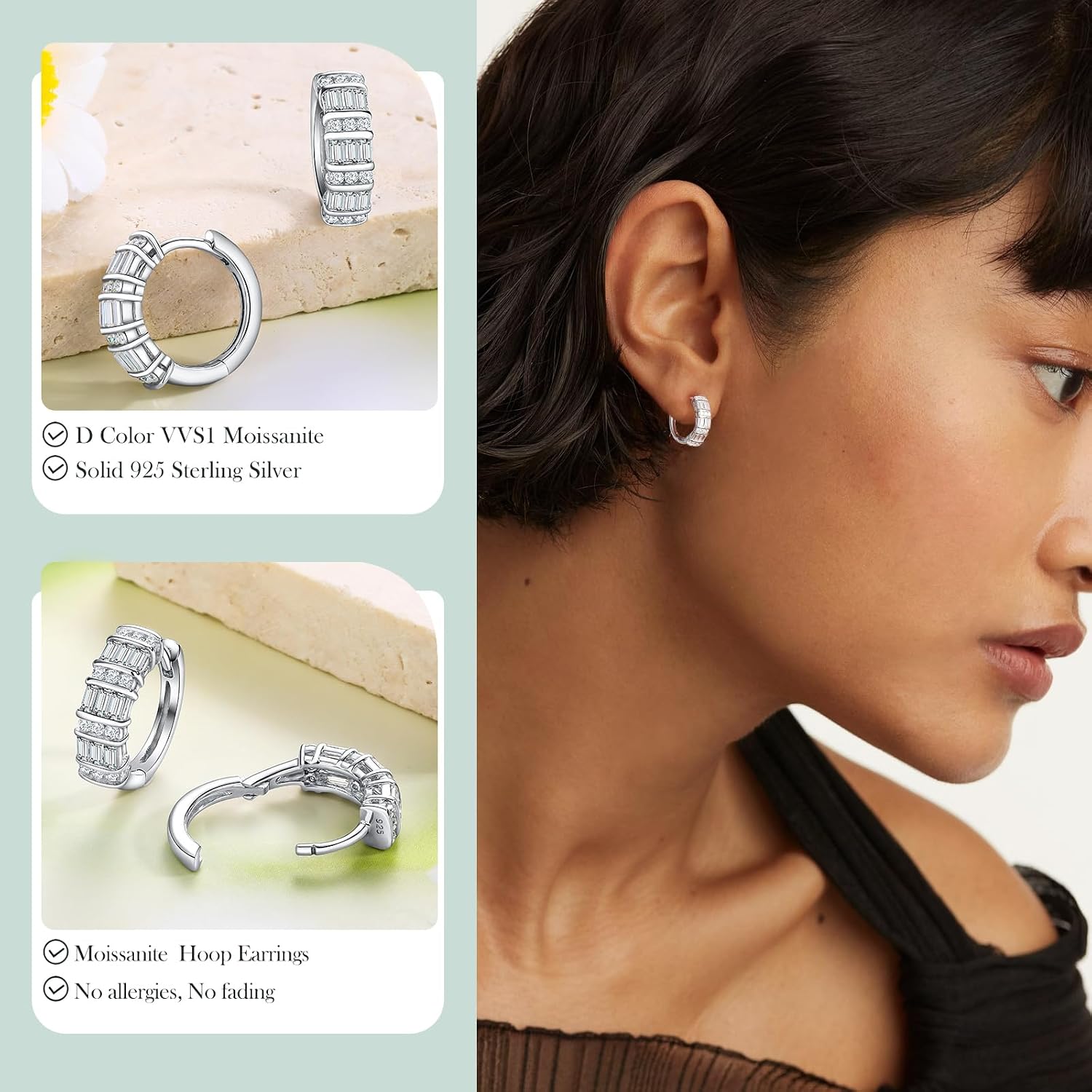 Emerald Cut Moissanite Hoop Earrings for Women 15mm/21mm Hoops 14K Gold Plated/925 Sterling Silver Anniversary Valentine's Day Christmas Jewelry(with Box)