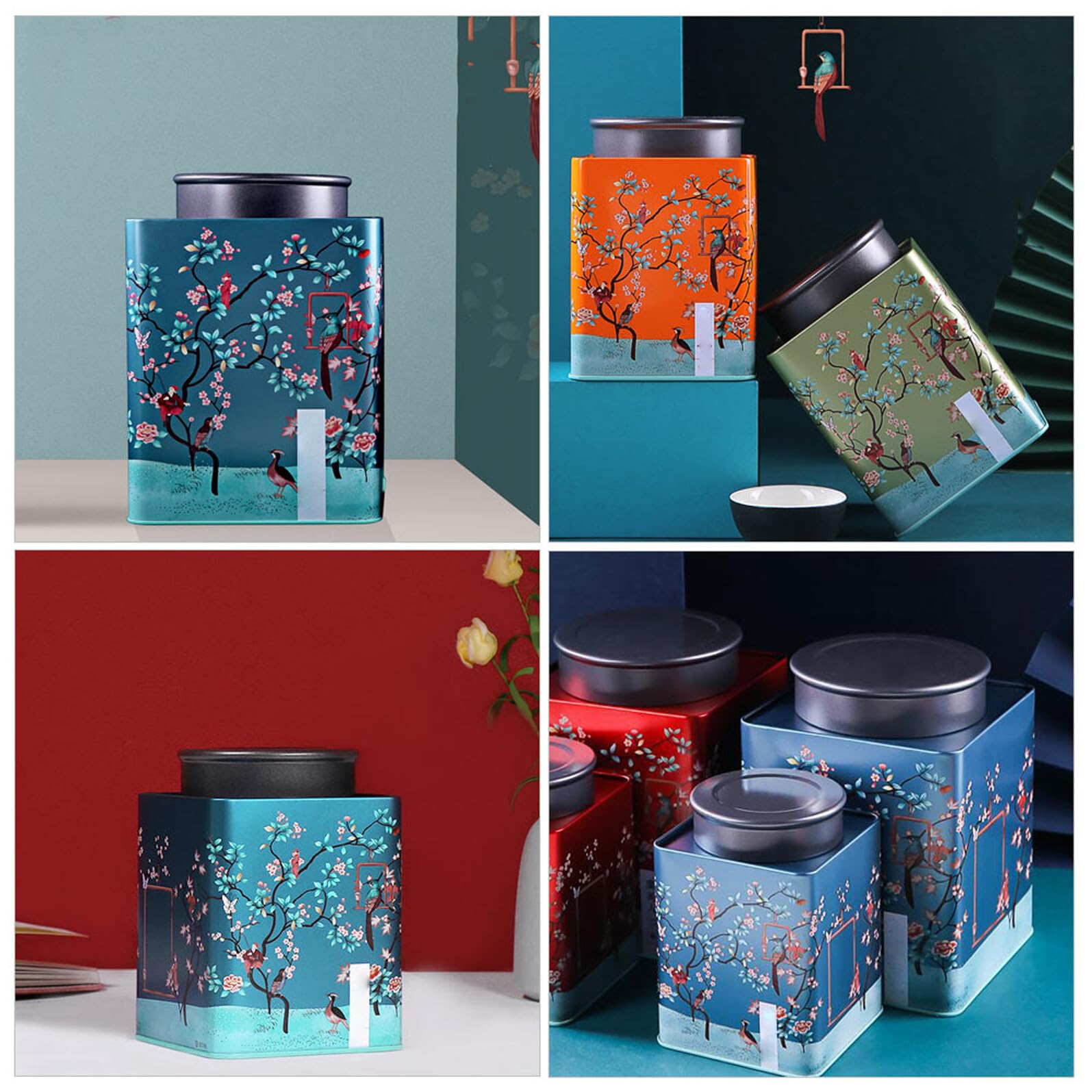 Gadpiparty Contenedor de Té Mantiene Las Hojas de Té Limpias y Secas con Bolsa de Hojalata Azul Diseño Festivo y Atractivo para Almacenamiento en Hogar