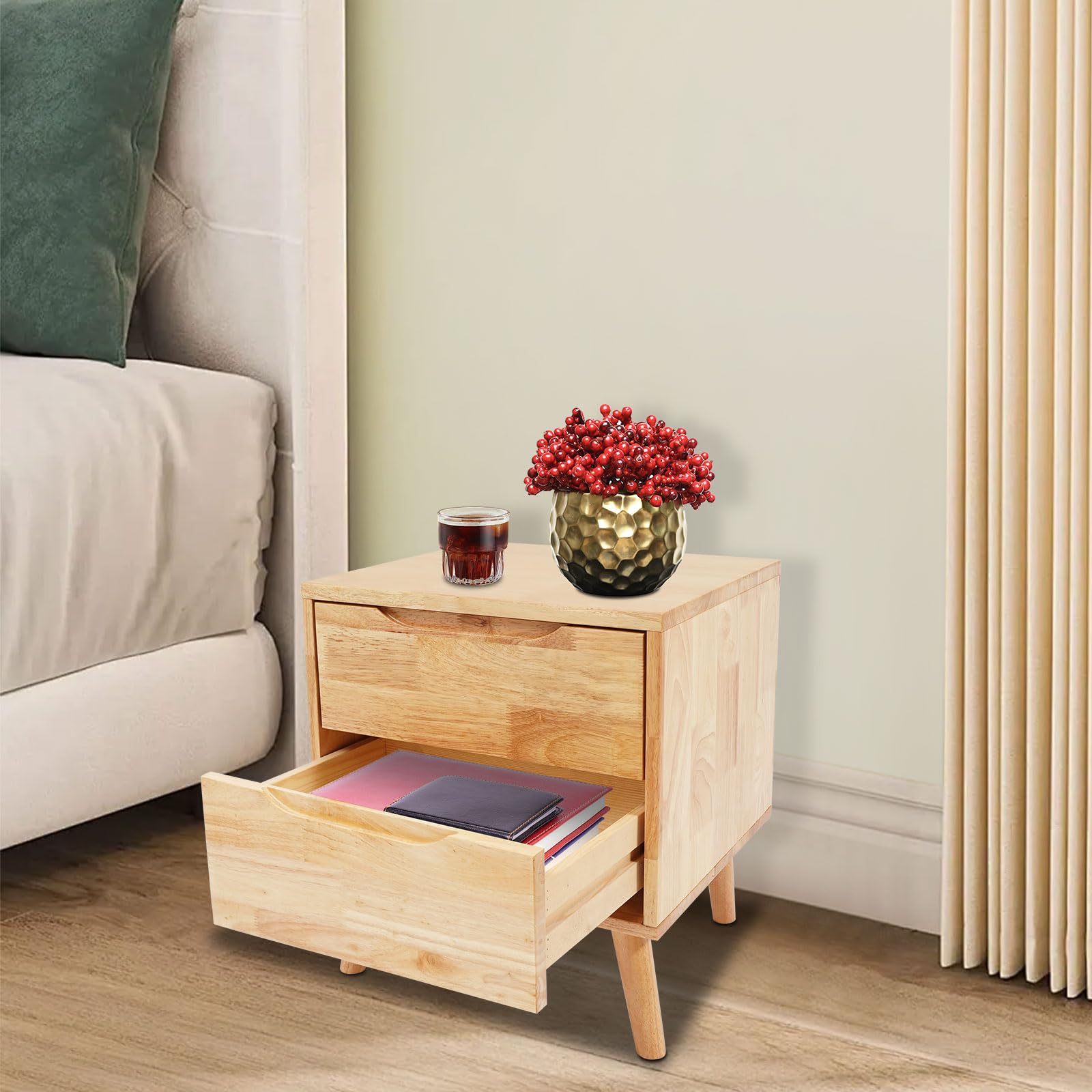 Modern Dorm Nightstand,Bedroom Bookshelf,Solid Wood End Table,Multi-Functional Narrow Slit Side Table for Living Room and Study, for Living Room, Office?Wide 17.12 in?