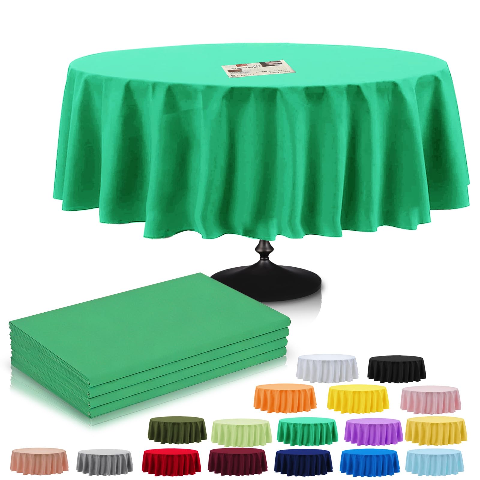 4Pack Plastic Christmas Green Table Cloth Party for Round Tables,213cm Large Decorative Paper Table Cloths for Parties Disposable,Green Party Decorations Table Cover for Picnic,Baby Shower,Birthday