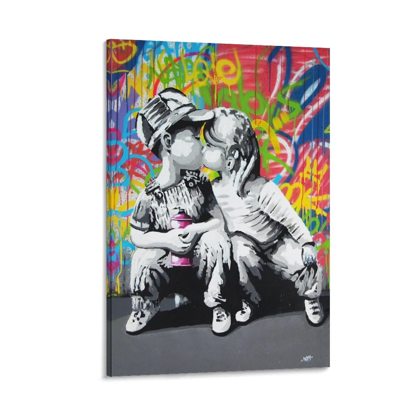 Amazon.co.jp: Banksy バンクシーポスター【少女キス少年】 キャンバス