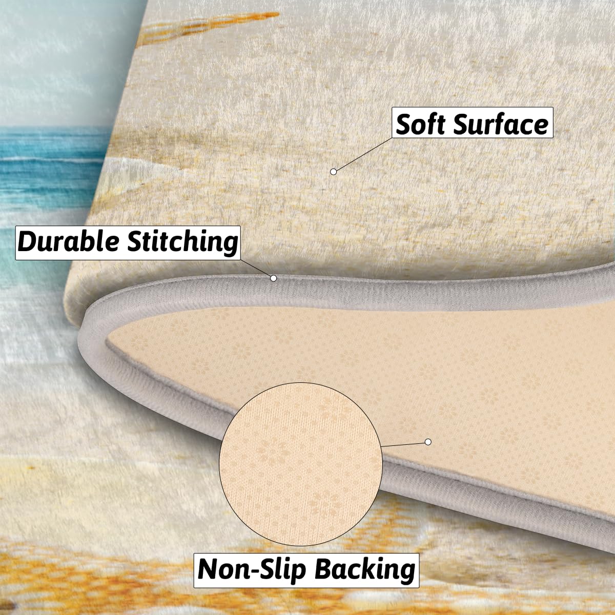TropicalLife Muszle plaża obszar morski dywanik mata 50 x 120 cm, plaża długie włosy pogrubione dywaniki do pokoju kuchni domu łazienki wewnątrz antypoślizgowa mata podłogowa dywaniki