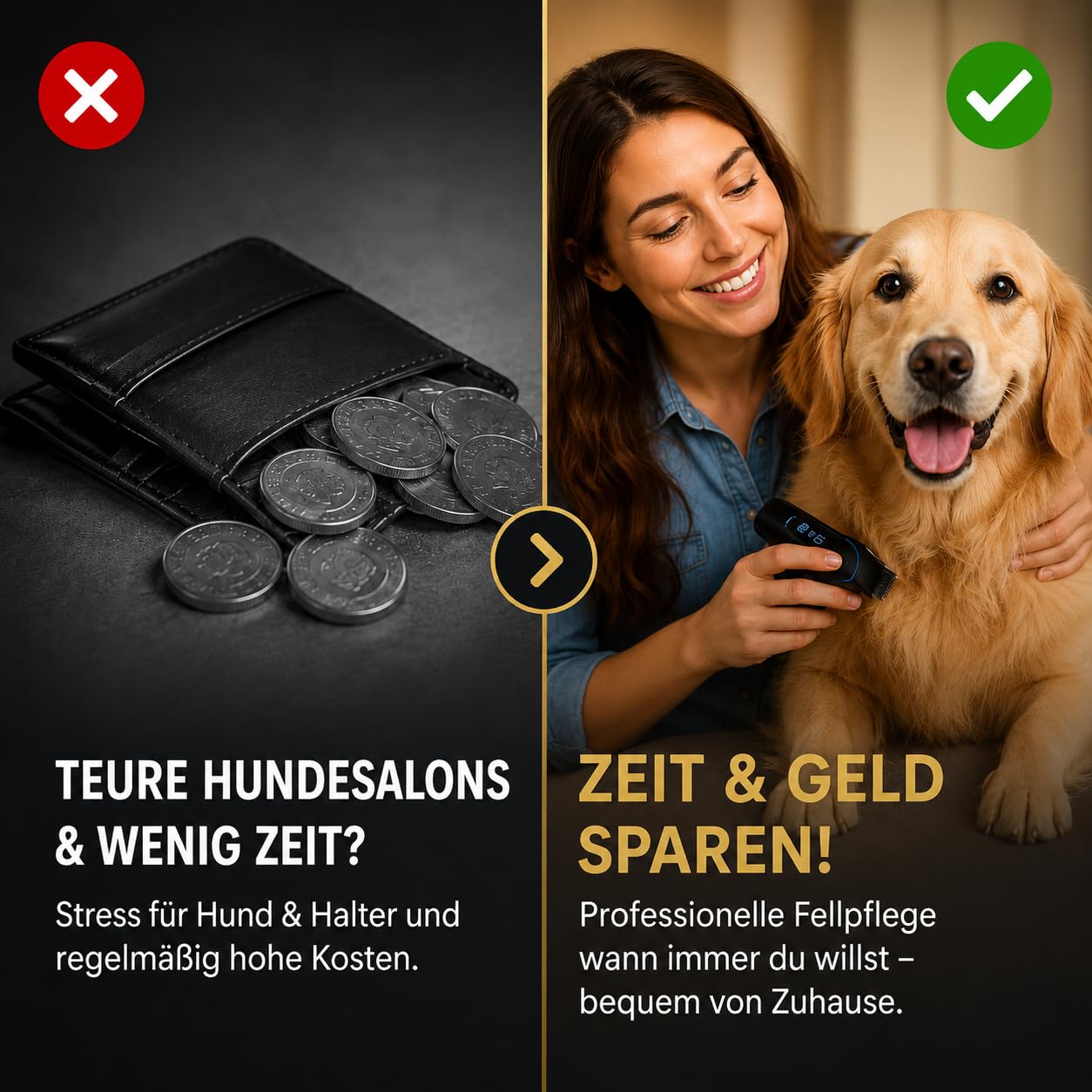 Hundeschermaschine Profi für Hunde & Katzen – FURLO Akkubella 7990 Tierhaarschneidemaschine für dichtes, lockiges & langes Fell – Leiser Hundetrimmer mit 8h Akku, Hybridbetrieb, Keramik Scherkopf