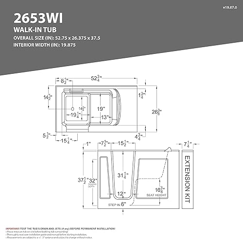 Miniatura 5 de ANZZI Bañera de 53 x 26 pulgadas con grifo de llenado rápido, cabezal de ducha de 60 pulgadas, fácil entrada, sello hermético, almohada para la