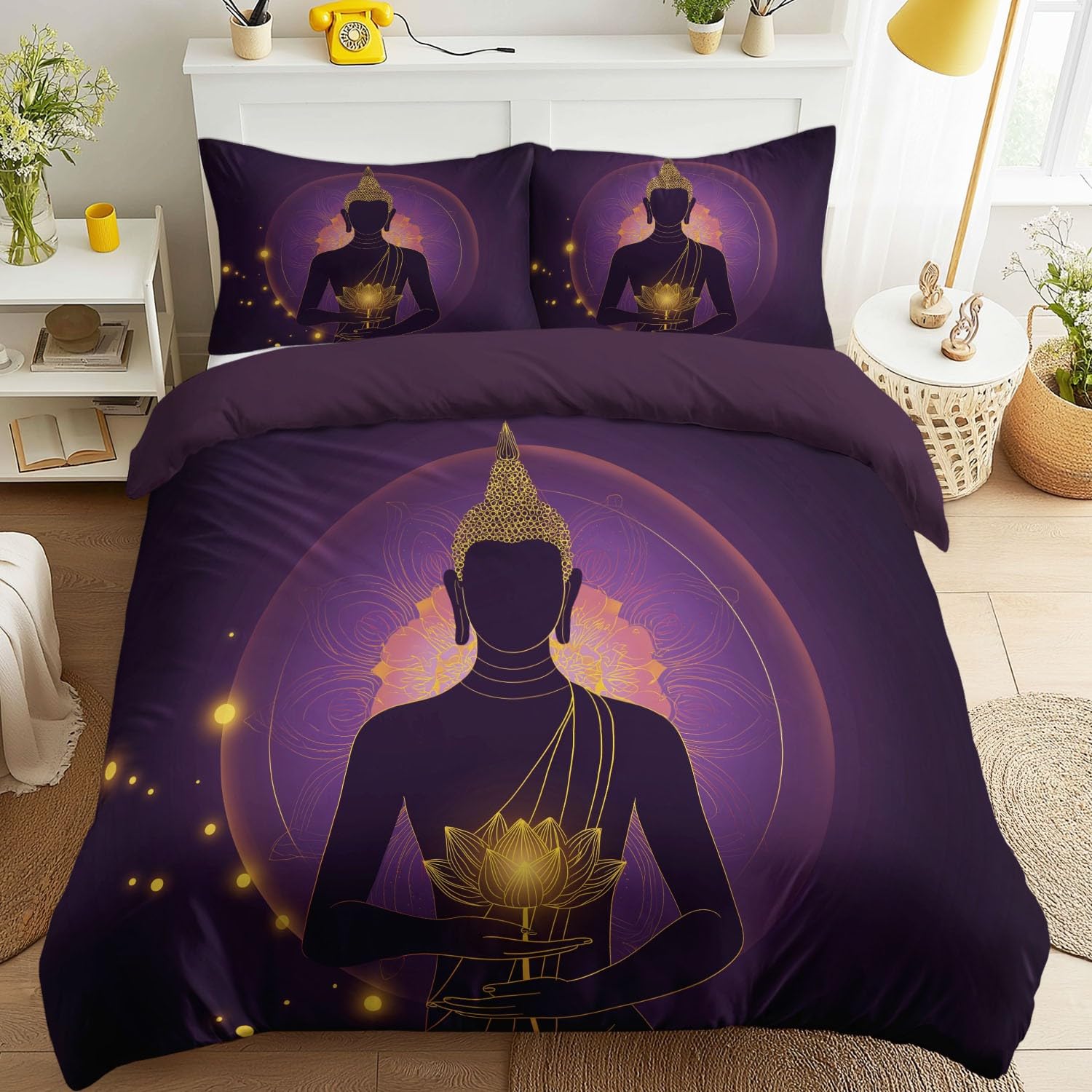 Housse de couette 160x200 cm Bouddha abstrait avec ses taies d'oreiller