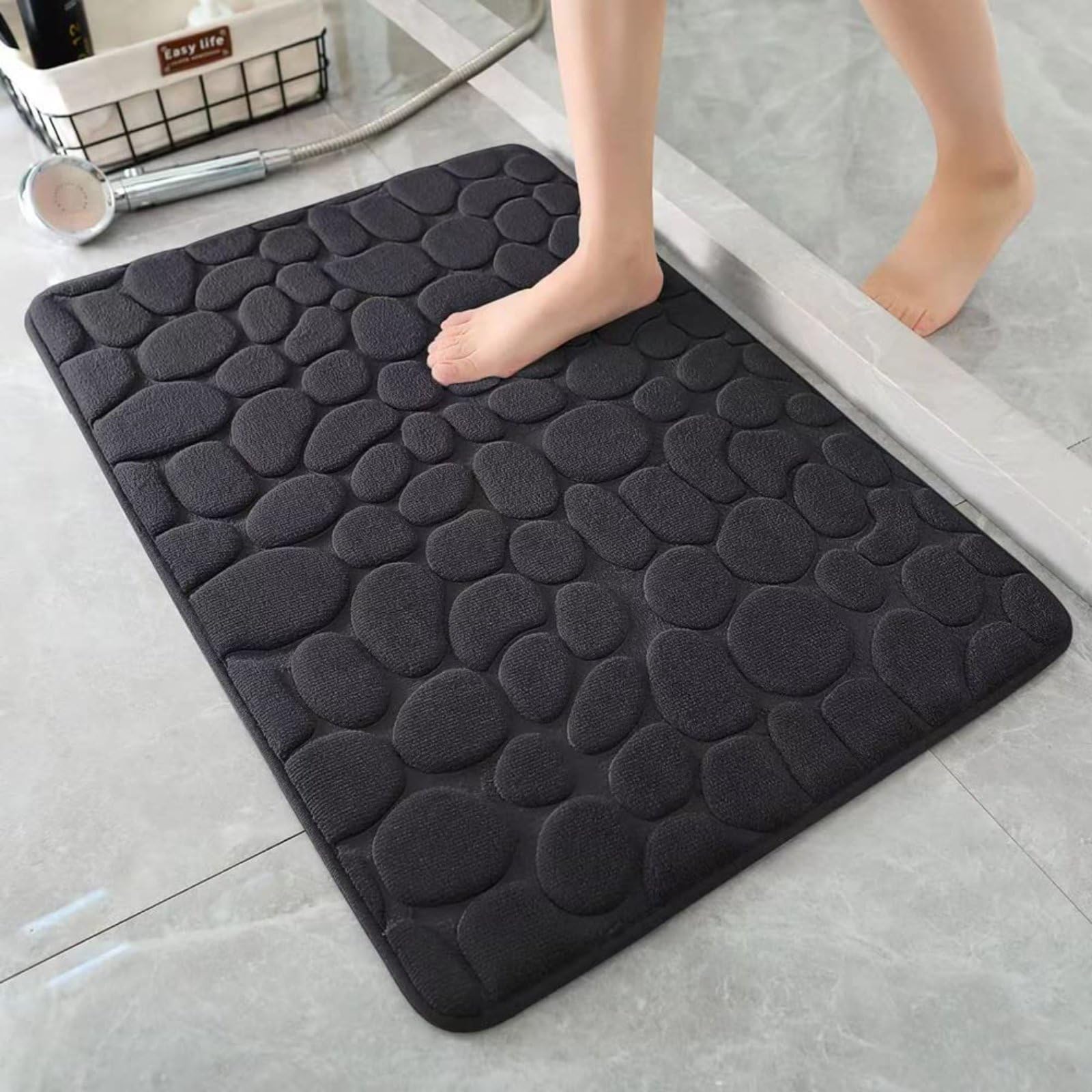 Alfombrillas de baño Antideslizantes, Alfombrilla de Ducha Curva, alfombras de baño Suaves de Lujo, Alfombrilla de baño de Terciopelo súper acogedora con Espuma viscoelástica,Negro,50x80cm