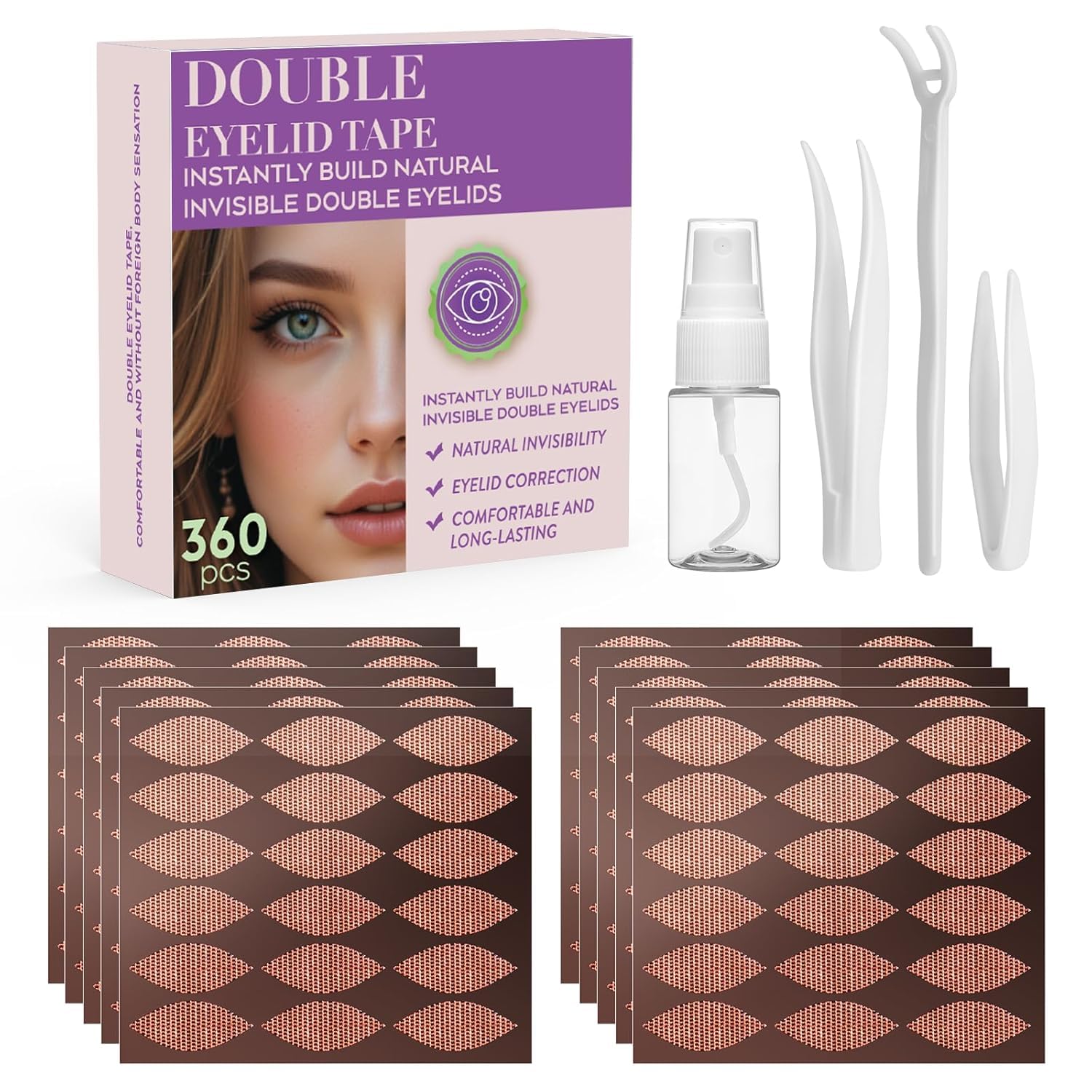 Natural Invisible Double Eyelid Tape 360pcs - Waterproof Lace Eye Lift Strips for Hooded/Sagging Eyes, Instant Enhancing Adhesive with Seamless Blend for All Eyelid Types