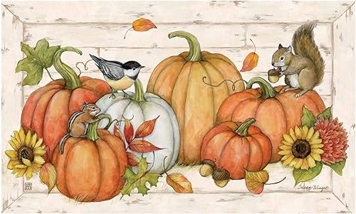 Studio M Pumpkin Friends MatMates - Tapete decorativo para interiores o exteriores con parte trasera de goma reciclada ecológica, 18 x 30 pulgadas