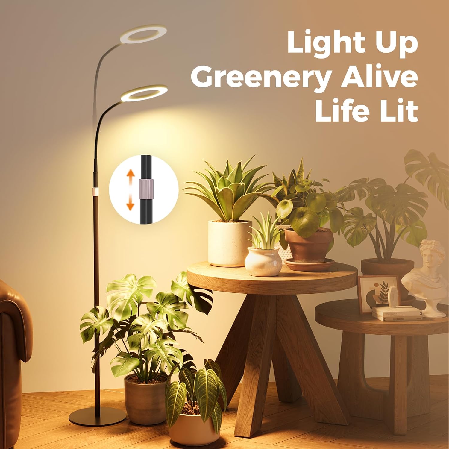 Bamworld Grow Lights for Indoor Plants, Full Spectrum Plant Lights for Indoor Growing, Floor Grow Lamp for Large Plants, Auto ON/Off Timer 3/9/12H, 10 Dimmable Levels, 37-65" Adjustable Height