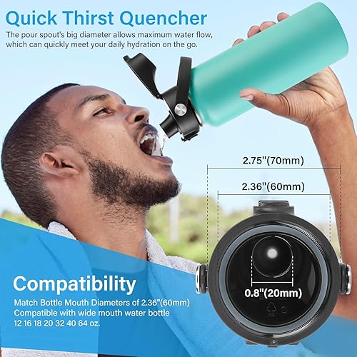 Miniatura 6 de BIJISI Tapa de boquilla automática para botellas de agua deportivas de boca ancha HydroFlask, tapa de repuesto para Hydro Flask de boca ancha de 12,