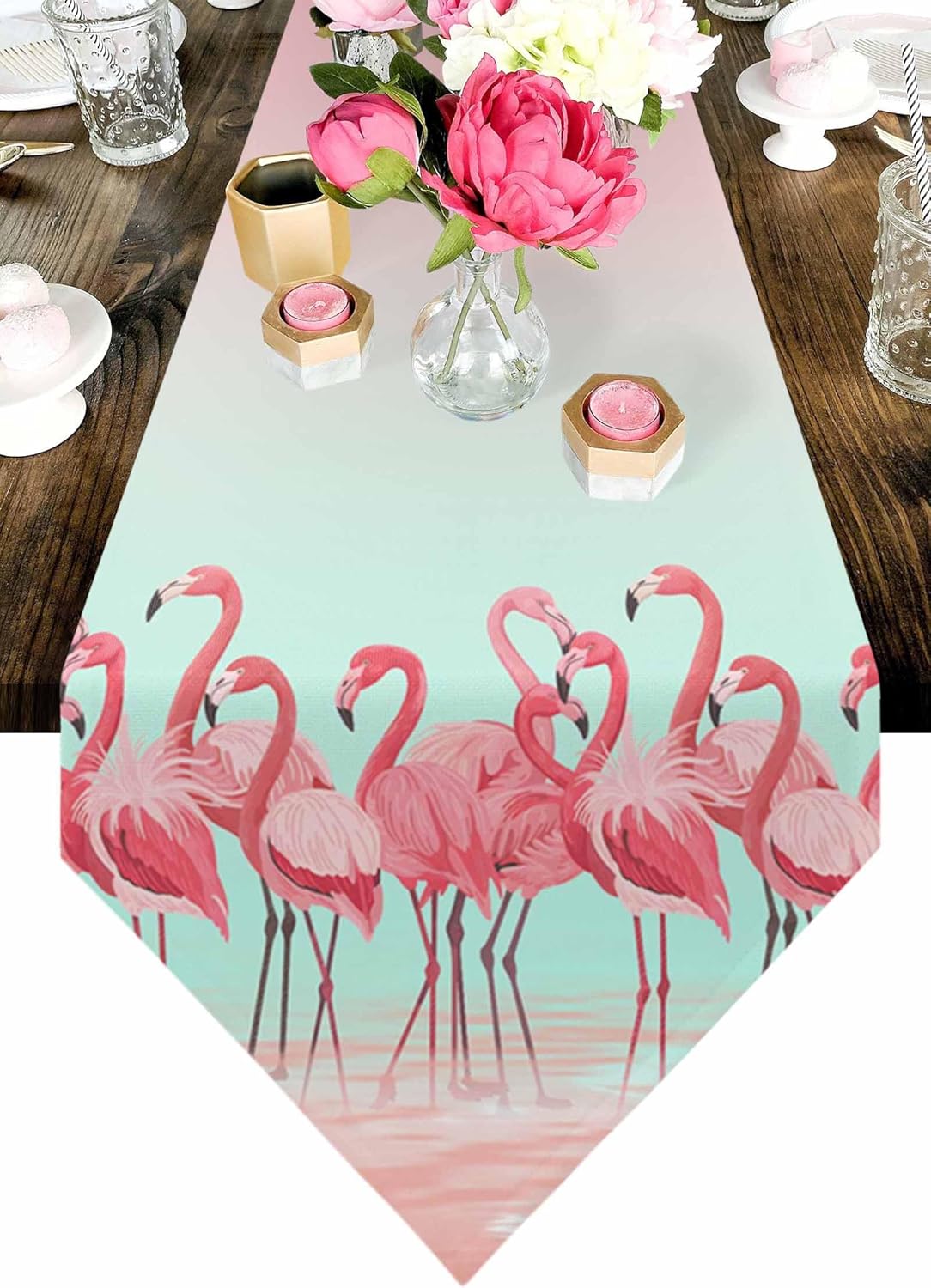 Z&L Home Linen Burlap Table Runner Dresser Scarves,Tropical Birds Pink Flamingo Table Runners for Family Dinner/Holiday Party/Wedding/Events/Kitchen Decor Animal Art 13x72in