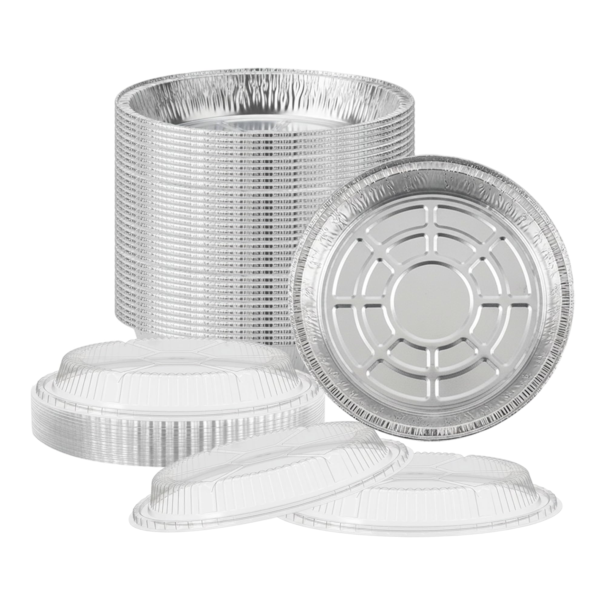 10 Pack - 9 Inch / 1300ml Round Aluminium Foil Cake Pans with Clear Plastic Dome Lids – Disposable Baking Tins for Cakes, Pies, Cheesecakes, Desserts, Takeaway Food Storage & Catering.