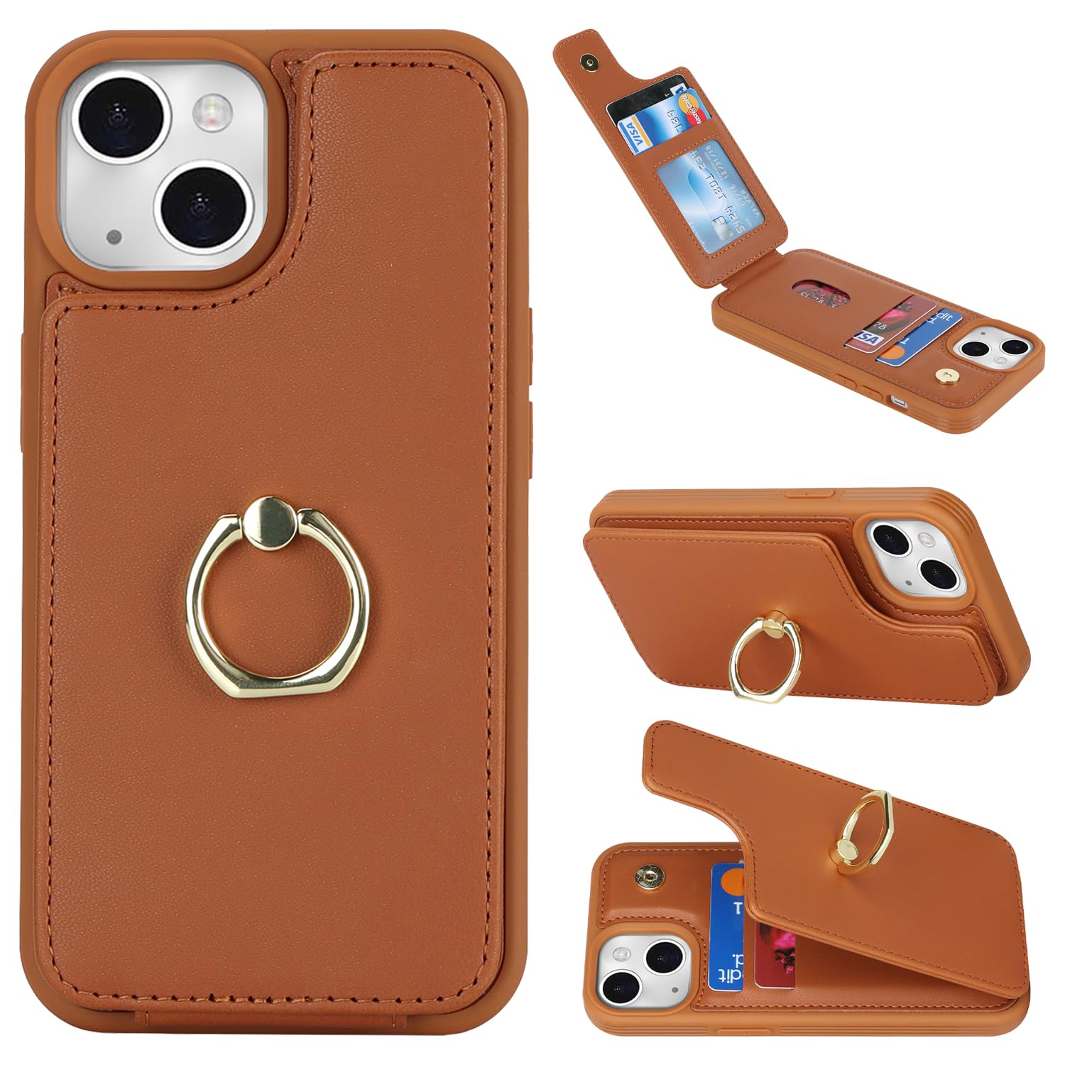 SailorTech per iPhone 7/8/SE Custodia con Portacarte e Supporto per Carta di Credito - Marrone